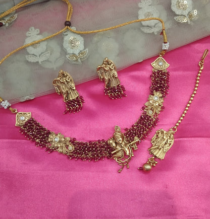 Gold Ruby Polki Temple Necklace Jewelry Global Set