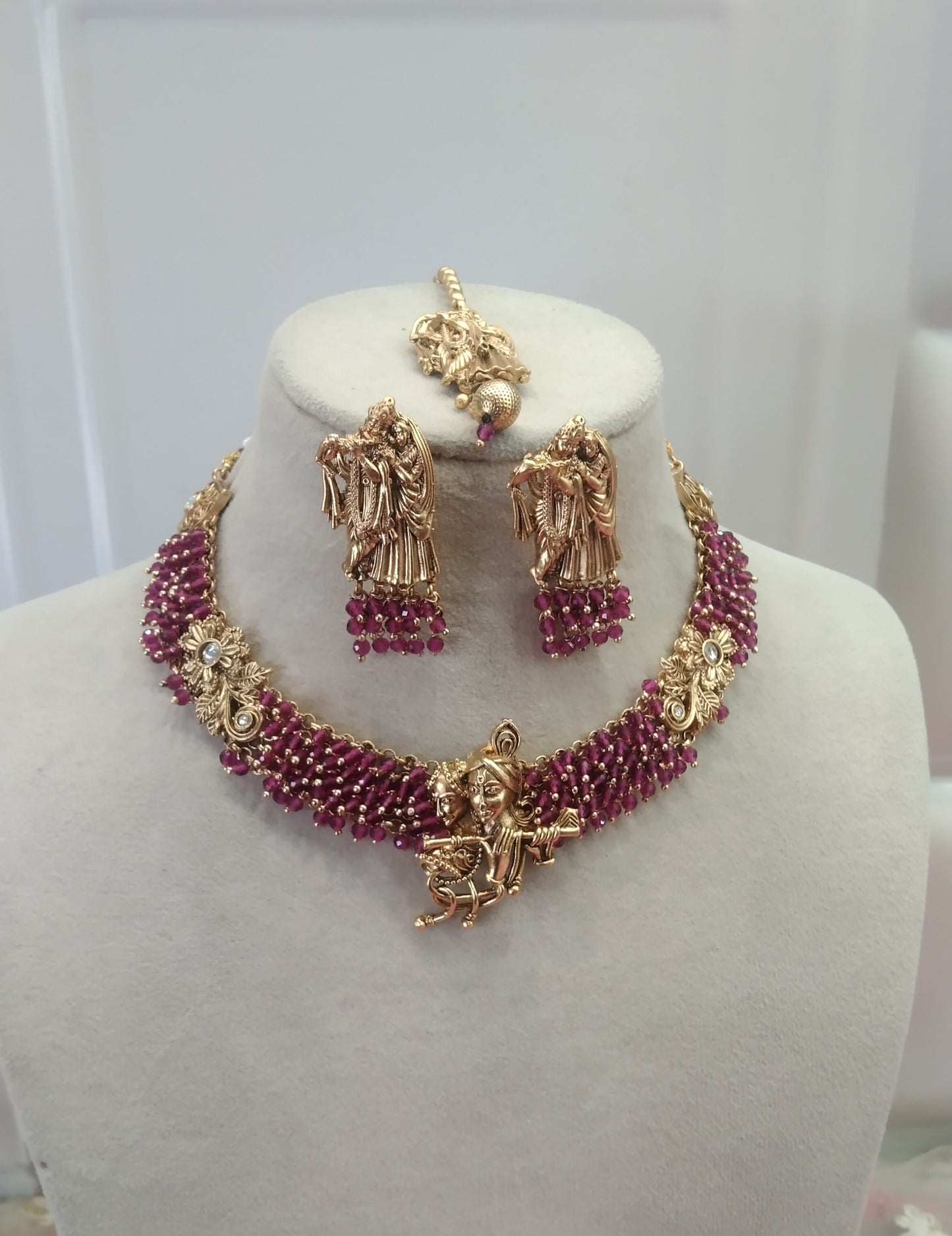 Gold Ruby Polki Temple Necklace Jewelry Global Set