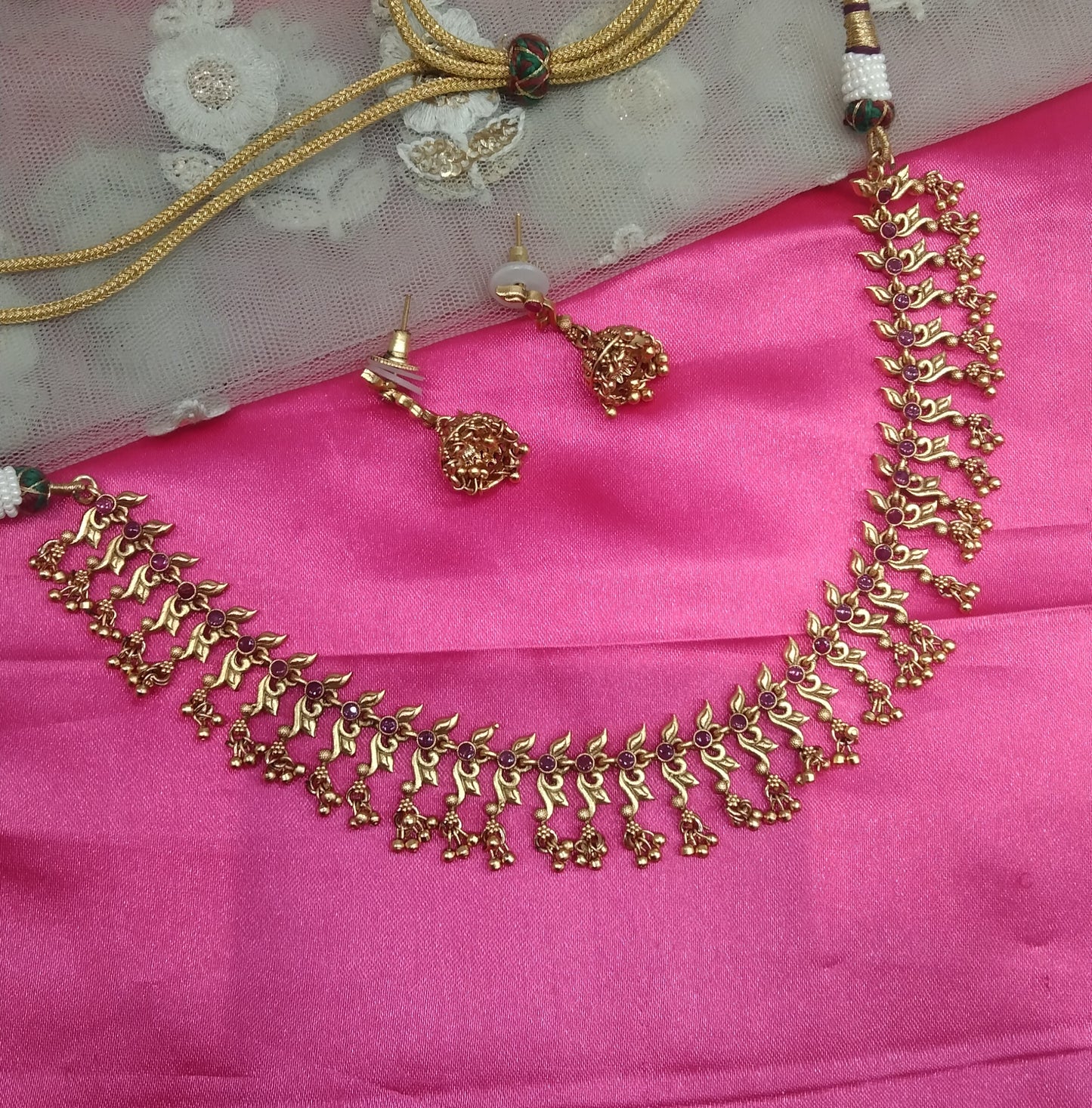 Gold Ruby Polki Jhumki Necklace Jewelry Global Set