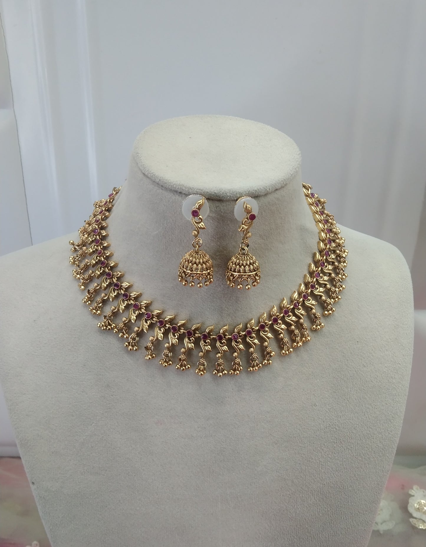 Gold Ruby Polki Jhumki Necklace Jewelry Global Set