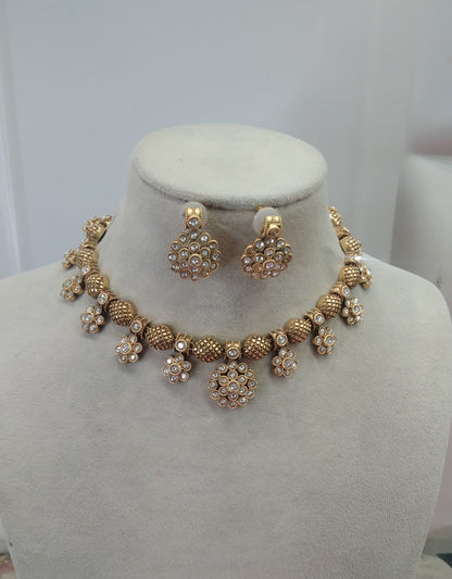 Gold  Polki Kundan Necklace Jewelry Global Set