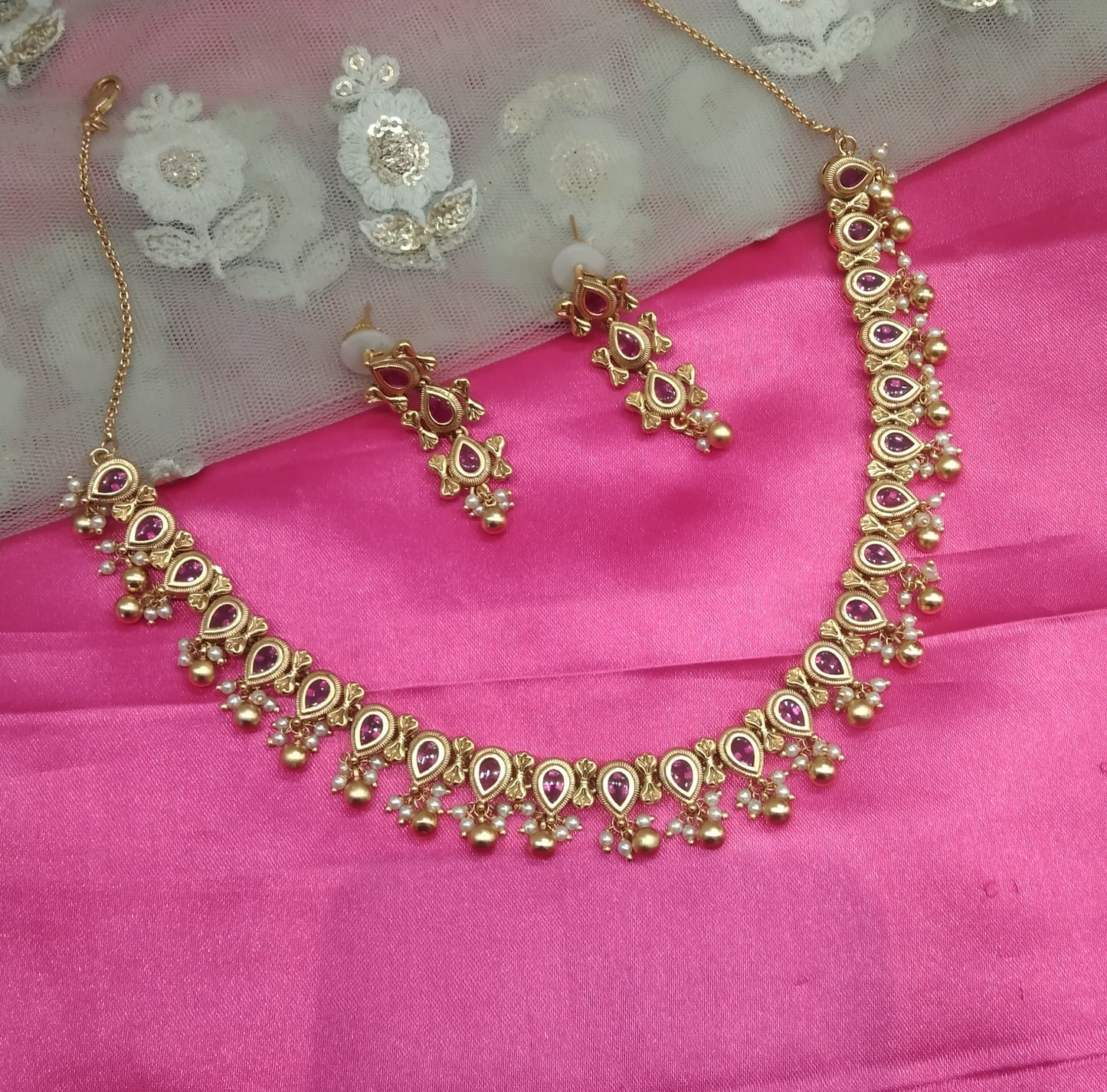 Gold Ruby Polki  Necklace Jewelry Global Set