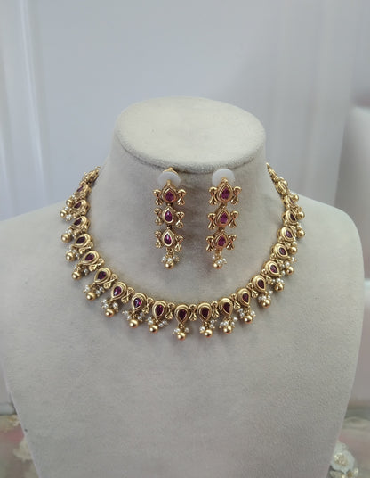 Gold Ruby Polki  Necklace Jewelry Global Set
