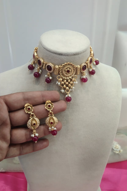 Gold Ruby polki Choker Jewellery Levit Set