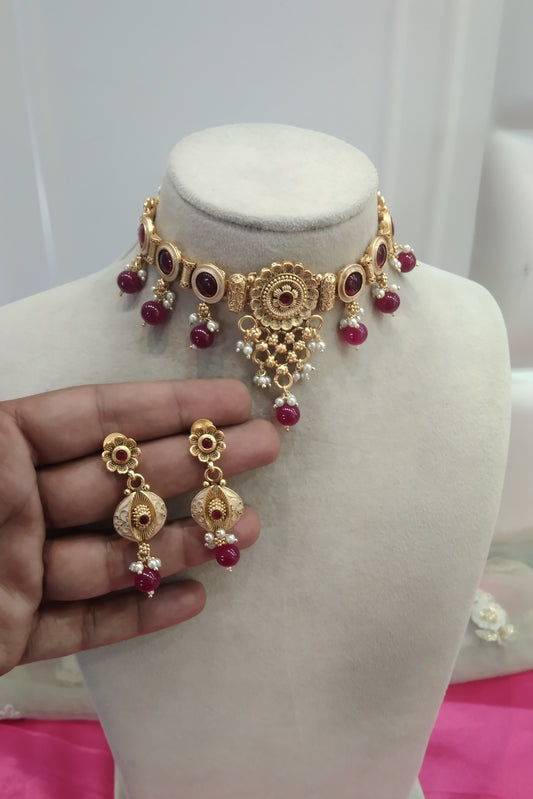 Gold Ruby polki Choker Jewellery Levit Set