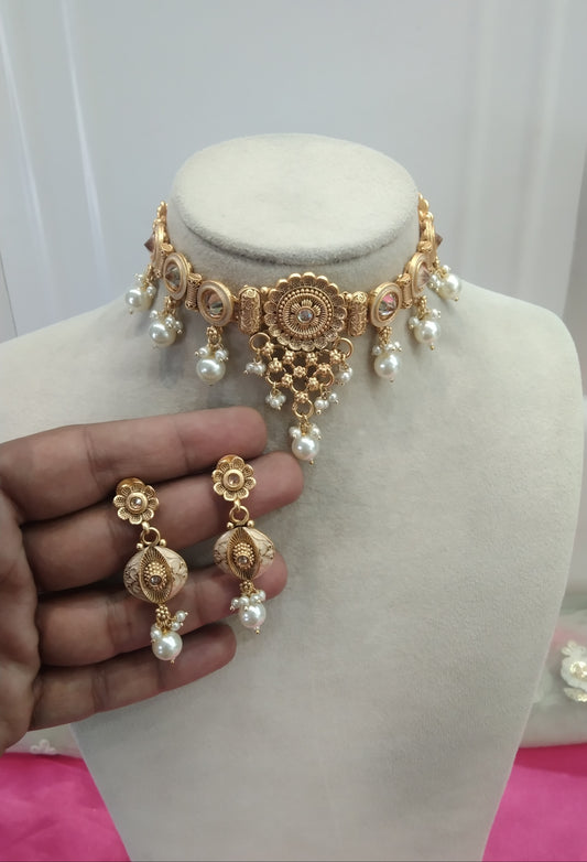 Gold polki Choker Jewellery Levit Set