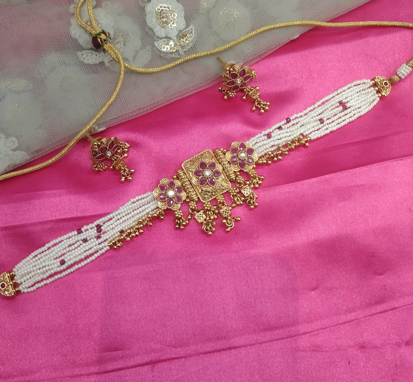 Gold Ruby polki  Choker Jewellery Rishi Set