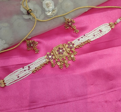 Gold Ruby polki  Choker Jewellery Rishi Set