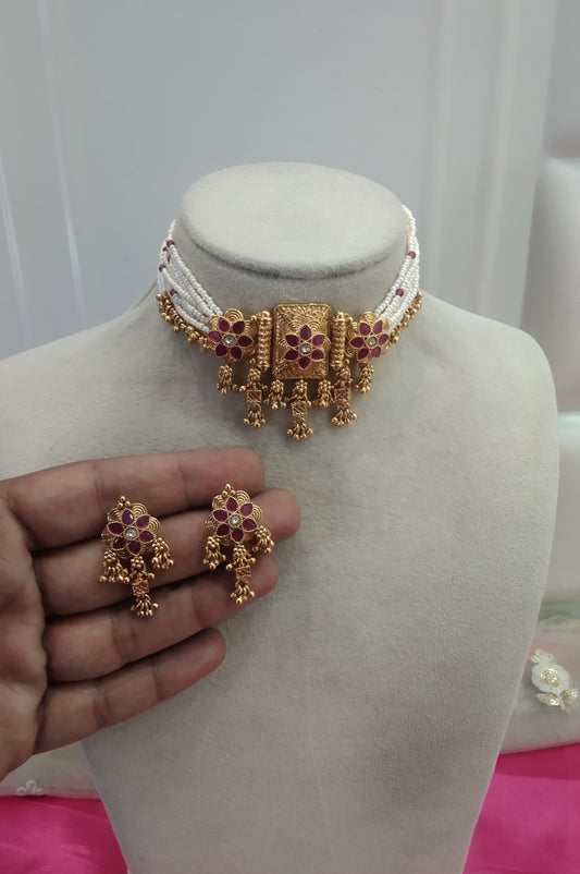 Gold Ruby polki  Choker Jewellery Rishi Set