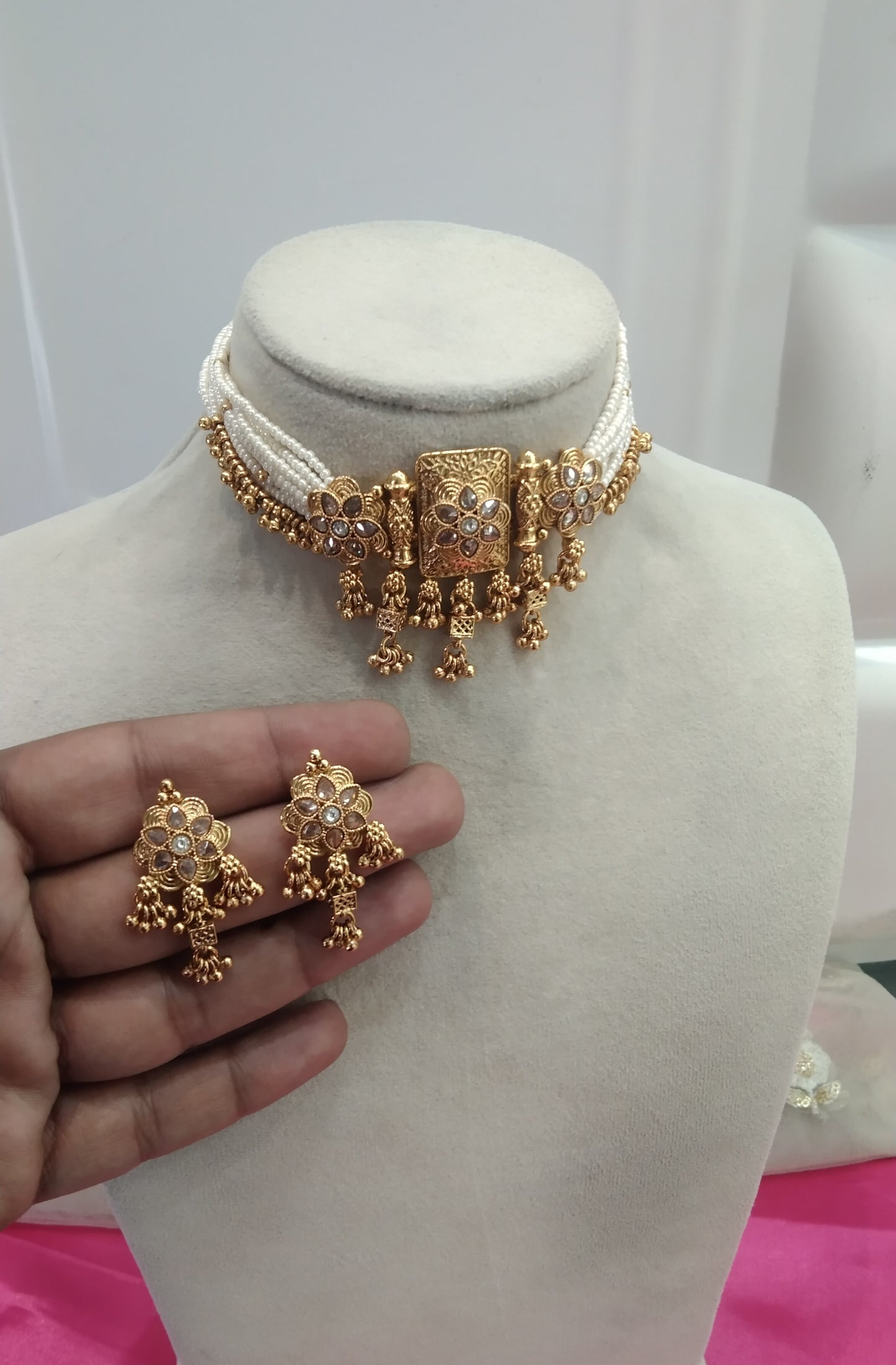 Gold polki  Choker Jewellery Rishi Set