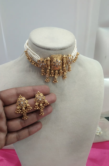 Gold polki  Choker Jewellery Rishi Set