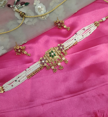 Gold Ruby Green polki  Choker Jewellery Rishi Set
