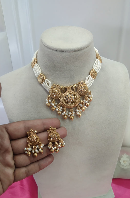 Gold  polki  Choker Necklace Jewellery Rishi Set
