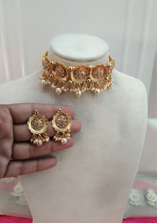 Gold  Polki  Choker Jewellery Olean Set