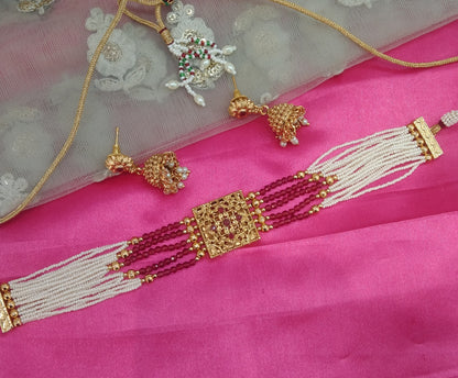 Gold Ruby Polki Jhumka  Choker Jewellery Olean Set