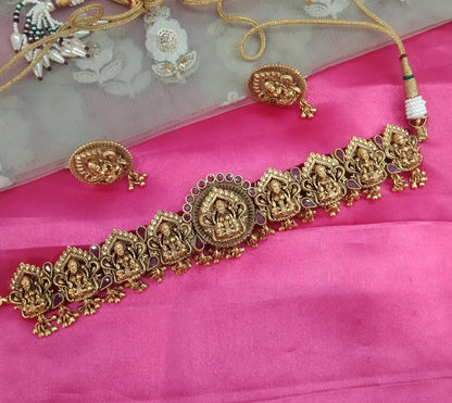 Gold Ruby Polki  Choker Temple Jewellery Nikka Set