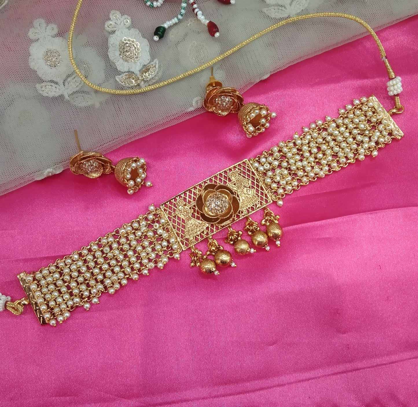 Gold  Polki  Jhumki Choker Jewellery Nikka Set