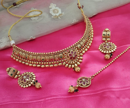 Gold Ruby Green Polki  Choker Jewellery Beams Set