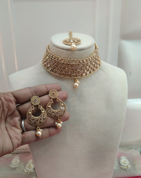 Gold  Polki Choker Jewellery Beams Set