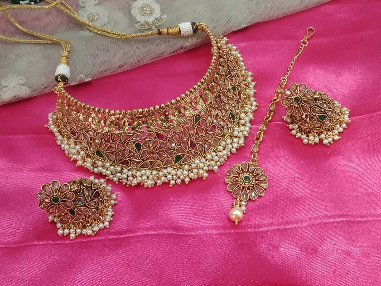 Gold Ruby Green Polki Jhumka Choker Jewellery Beams Set