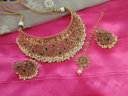 Gold Ruby Green Polki Jhumka Choker Jewellery Beams Set