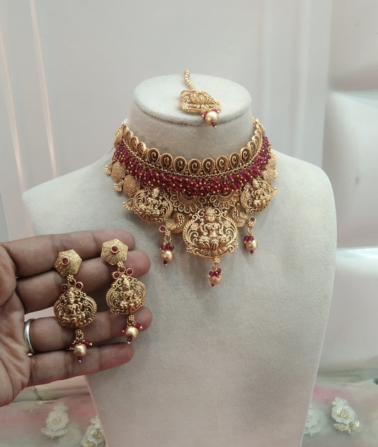 Gold Ruby Polki Choker Temple Jewellery Beams Set
