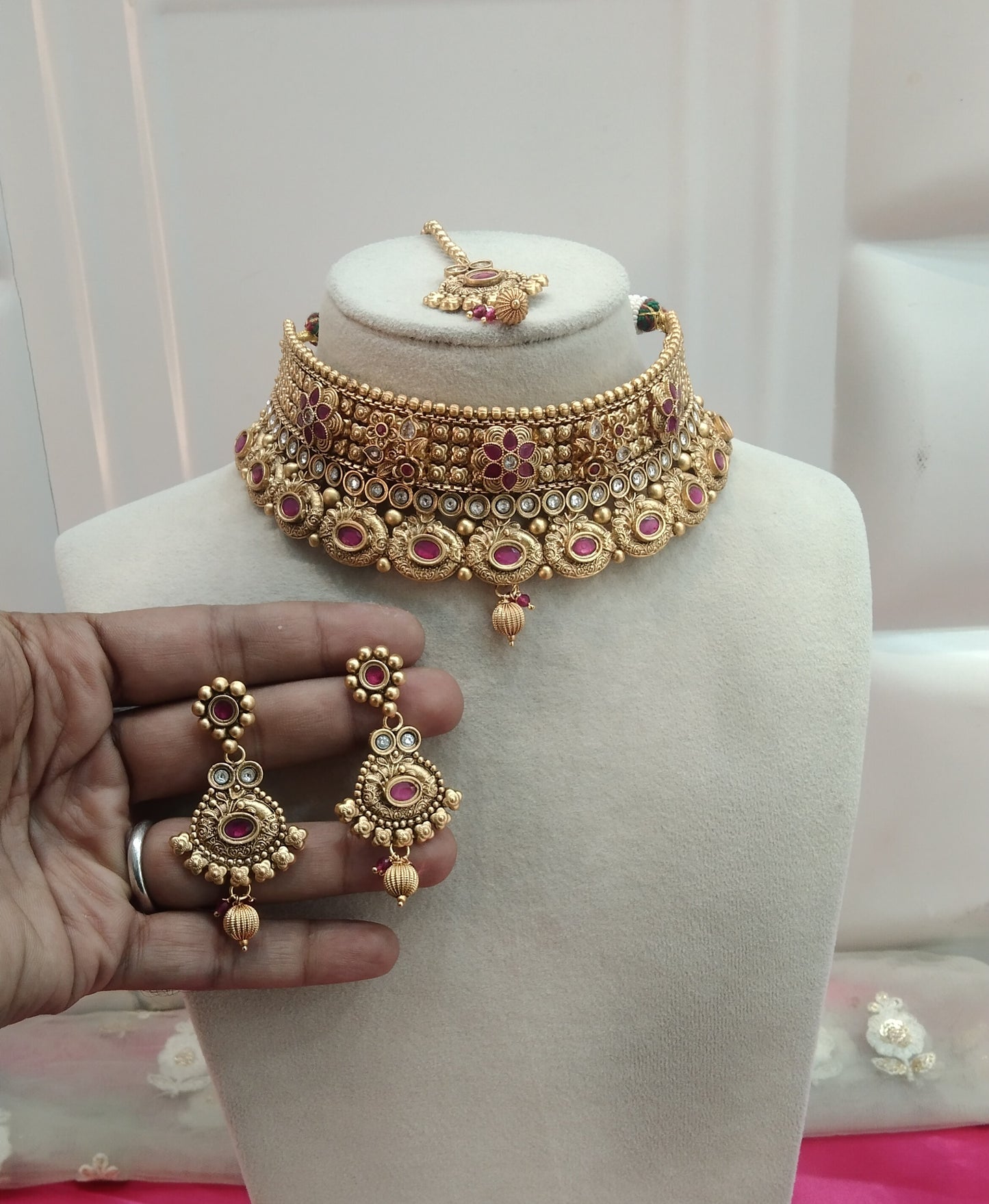 Gold Ruby Polki Choker Jewellery Beams Set