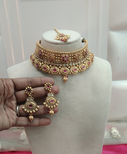 Gold Ruby Polki Choker Jewellery Beams Set