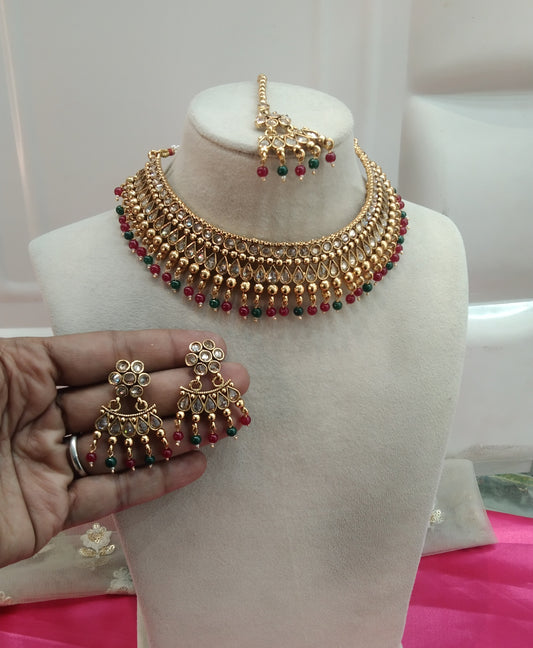 Gold Ruby Green Polki Choker Jewellery Beams Set