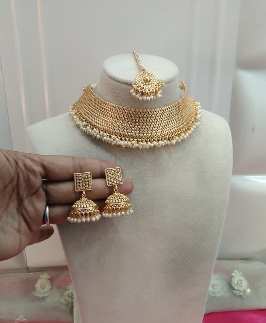 Gold  Polki Jhumka Choker Jewellery Beams Set