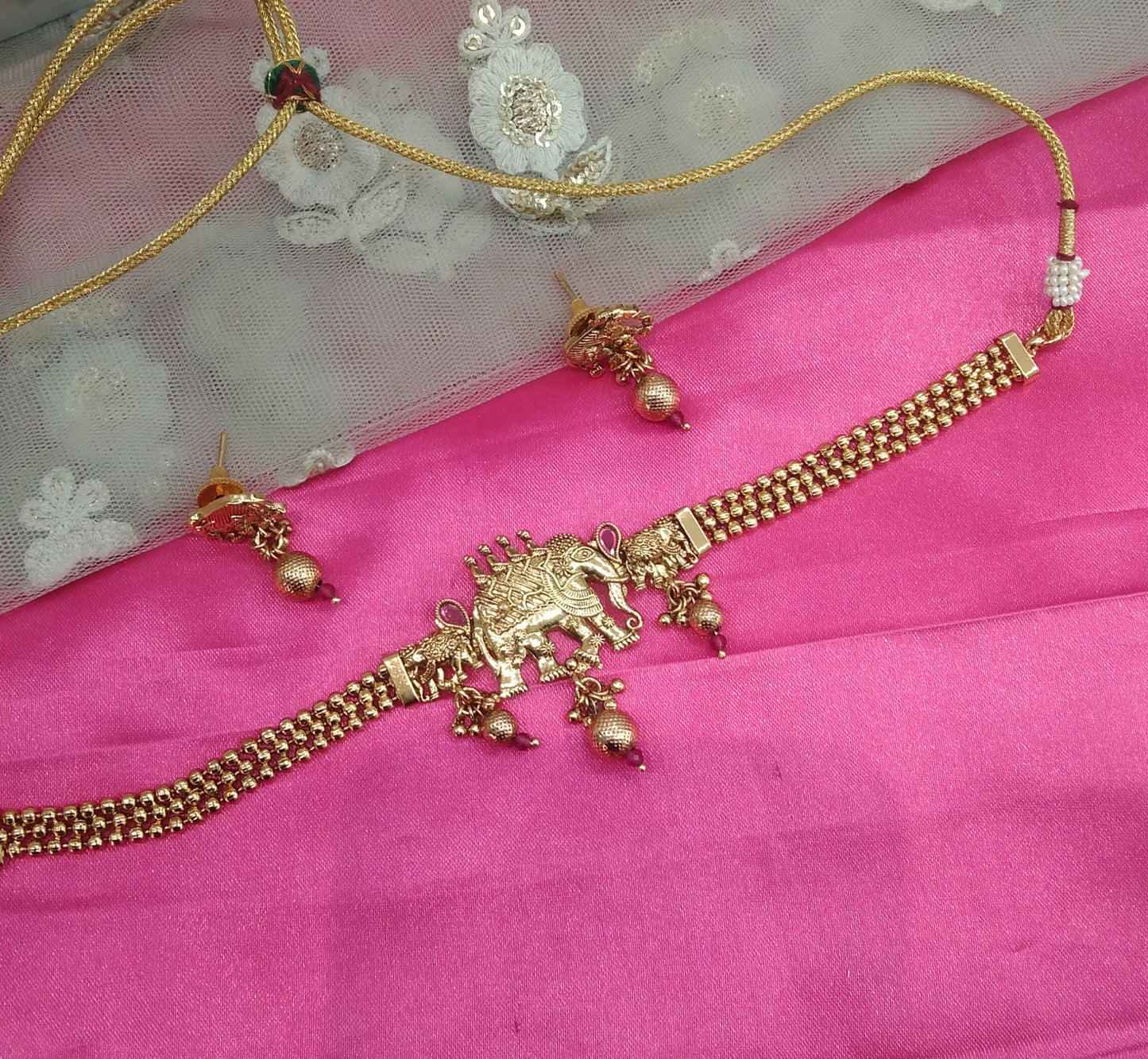 Gold Ruby Polki Choker Jewellery Bini Set