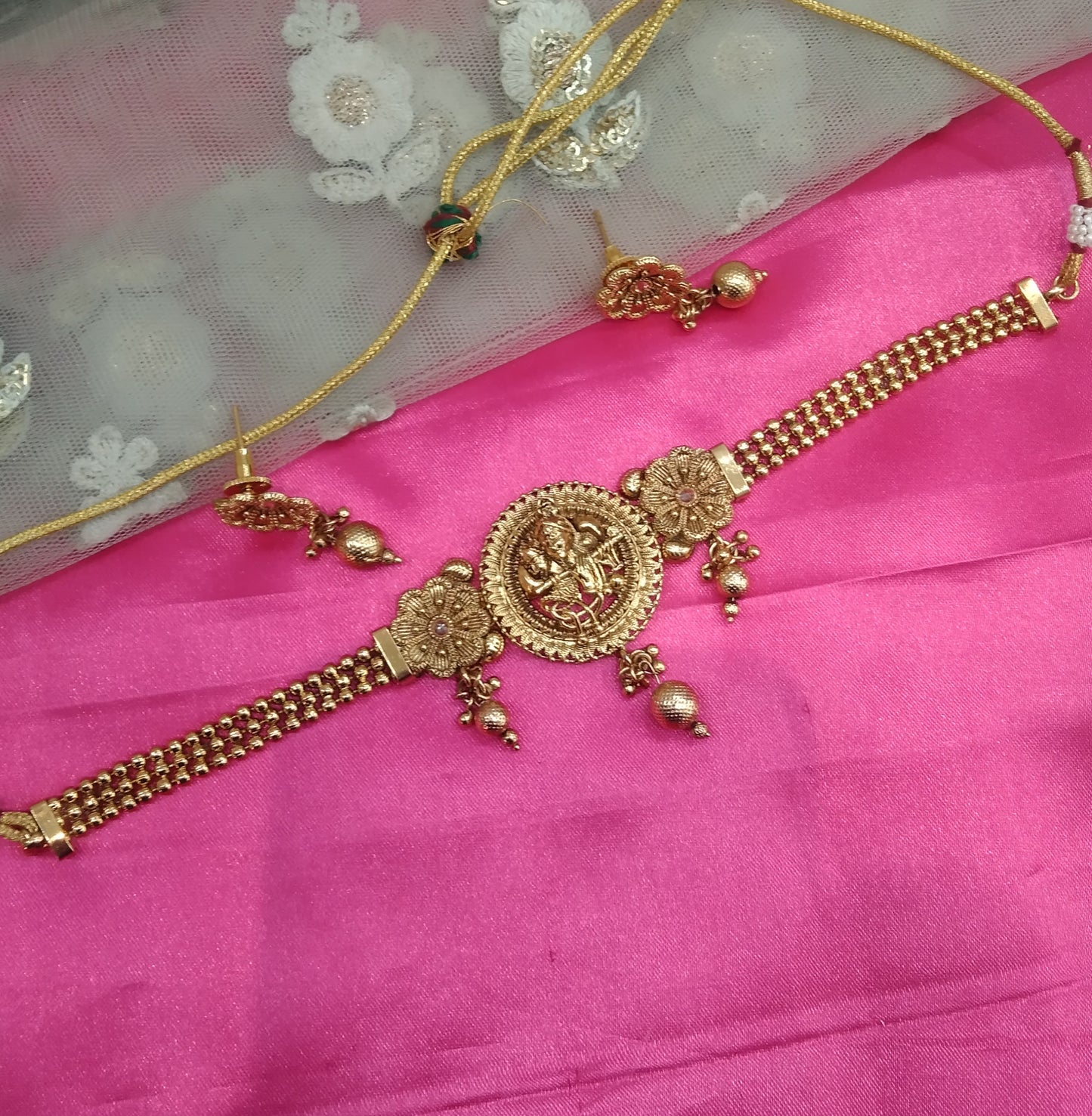 Gold Polki Choker Temple Jewellery Bini Set