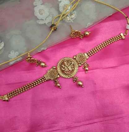 Gold Polki Choker Temple Jewellery Bini Set