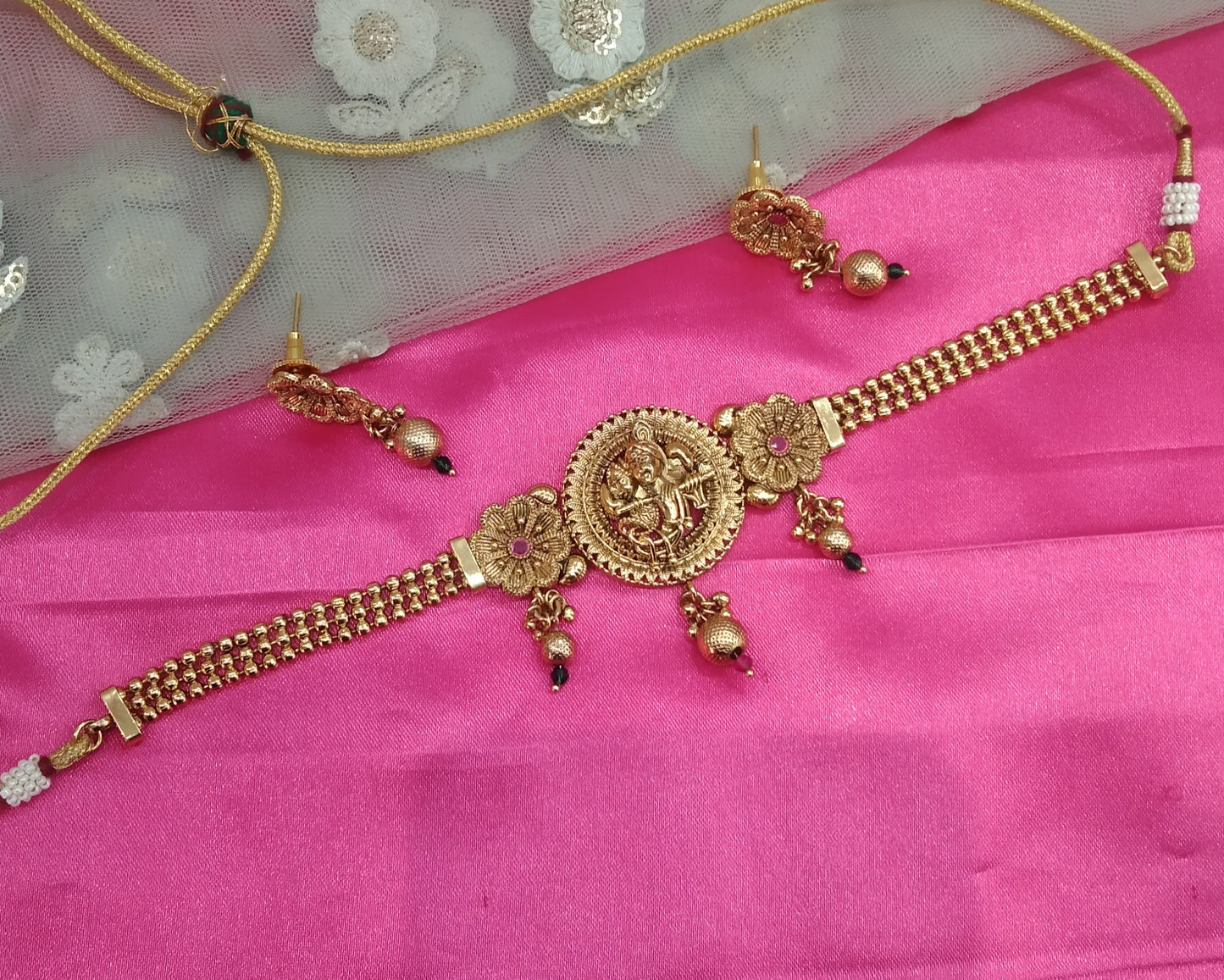 Gold Ruby Polki Choker Temple Jewellery Bini Set