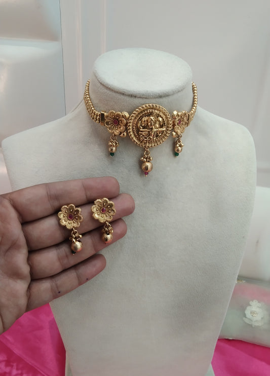 Gold Ruby Polki Choker Temple Jewellery Bini Set