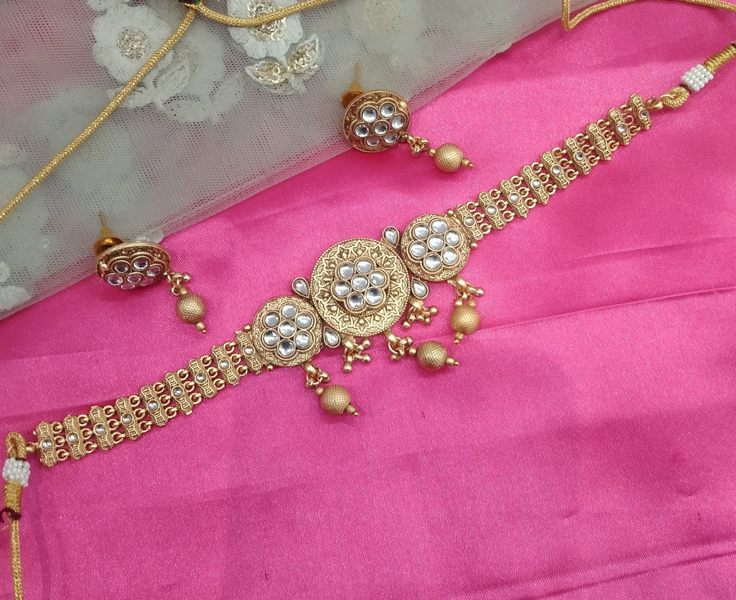 Gold Polki Choker Jewellery Bini Set