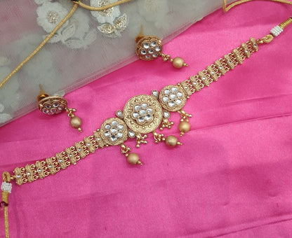 Gold Polki Choker Jewellery Bini Set
