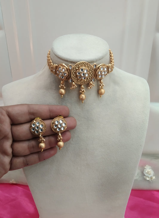 Gold Polki Choker Jewellery Bini Set