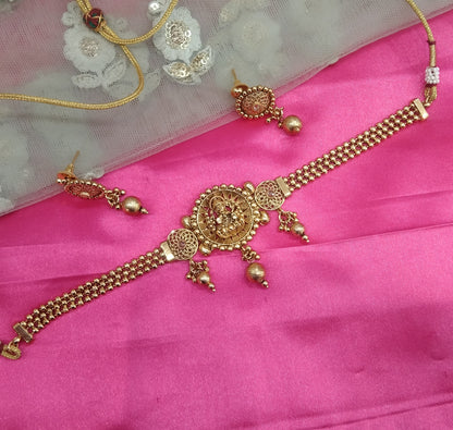 Gold Polki Choker Temple Jewellery Bini Set