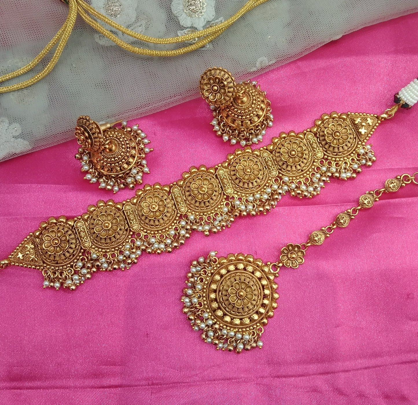 Gold  Polki Jhumka Choker Jewellery Ravi Set