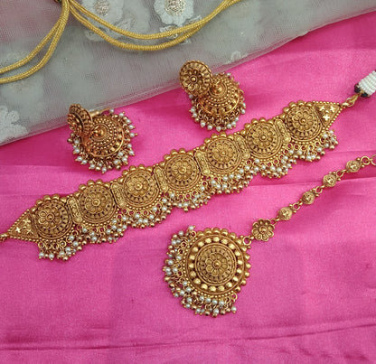 Gold  Polki Jhumka Choker Jewellery Ravi Set