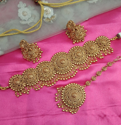 Gold  Polki Jhumka Choker Jewellery Ravi Set