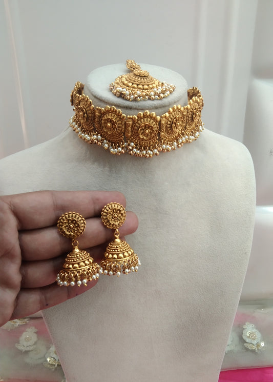 Gold  Polki Jhumka Choker Jewellery Ravi Set