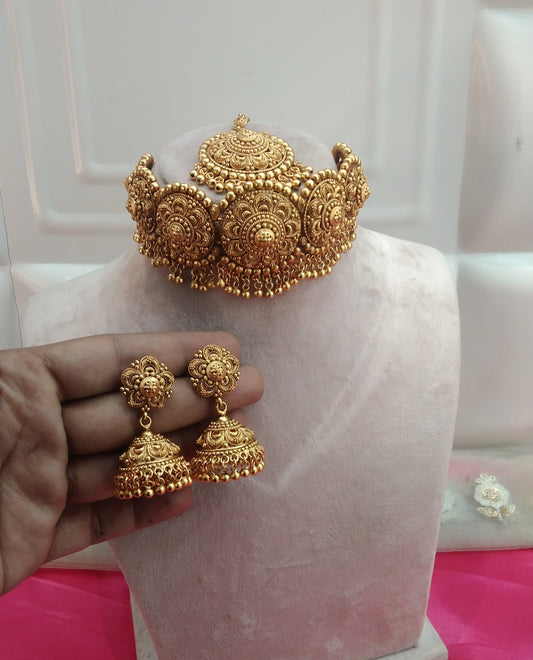 Gold  Polki Jhumka Choker Jewellery Ravi Set