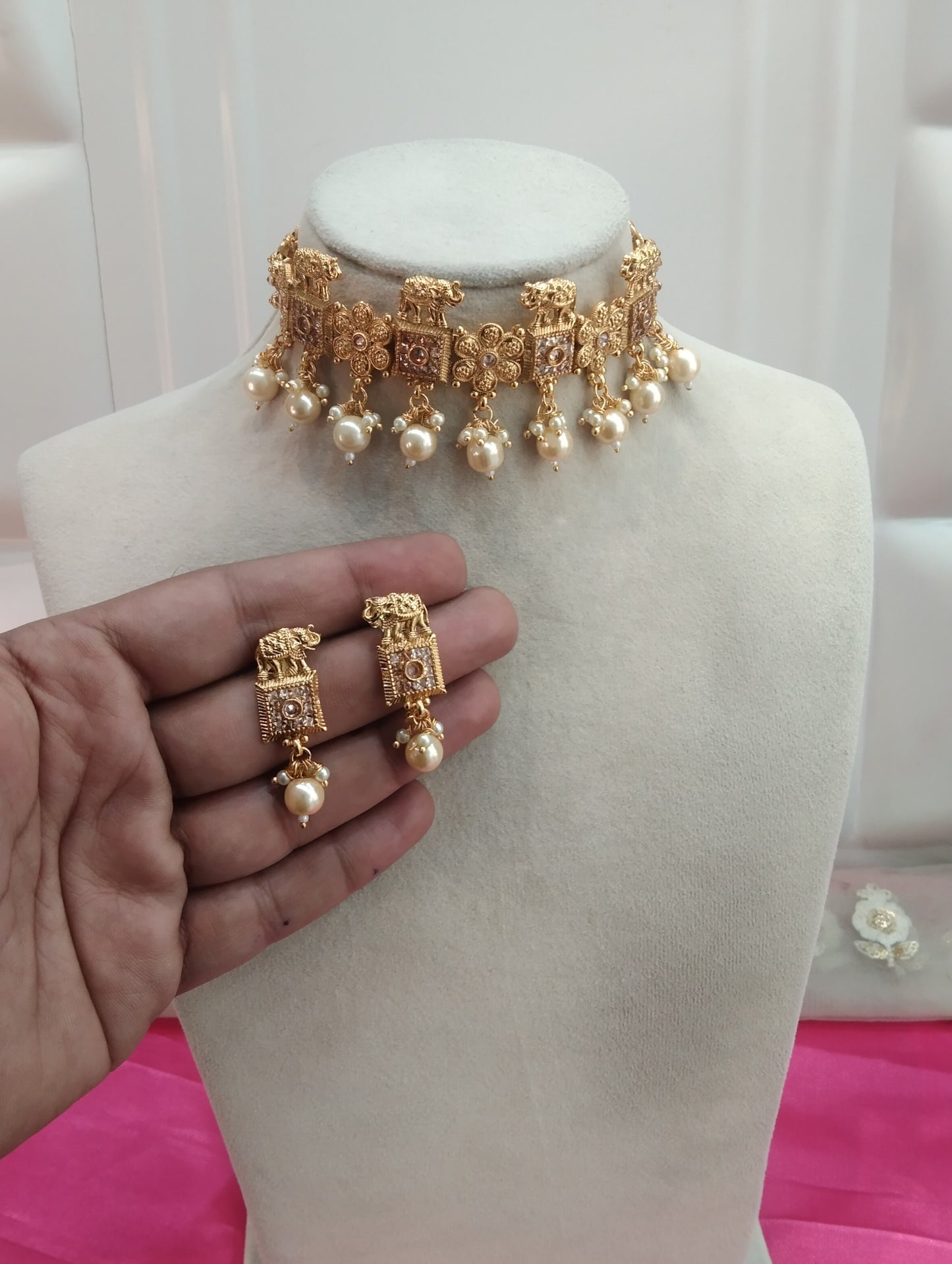 Gold  Polki  Choker Elephant Jewellery Harlow Set