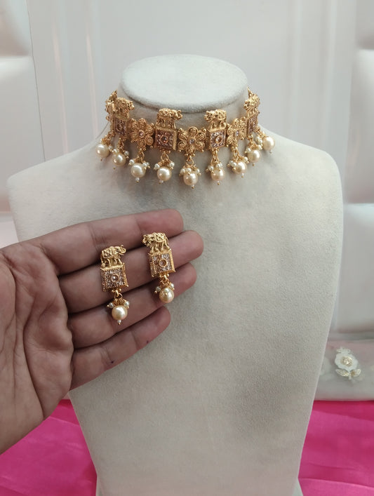 Gold  Polki  Choker Elephant Jewellery Harlow Set
