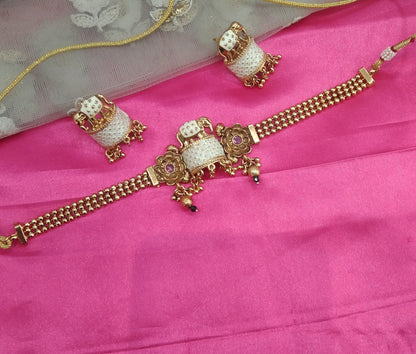 Gold Ruby Polki  Choker Elephant Jewellery Harlow Set