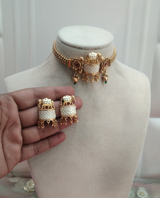 Gold Ruby Polki  Choker Elephant Jewellery Harlow Set