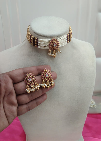 Gold Ruby Polki  Choker Jewellery Komal Set