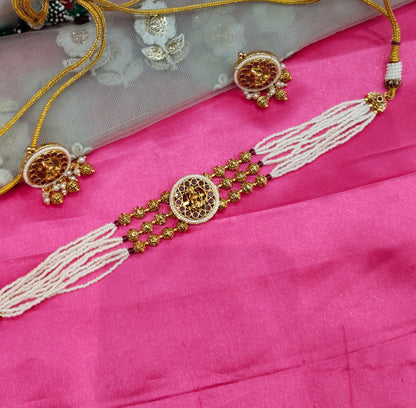 Gold White Polki Choker Temple Jewellery komal Set